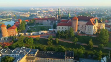 Krakow Eski Şehir Manzarası Polonya 'da İHA Tarafından Yukarıdan