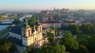 Krakow Eski Şehir Manzarası Polonya 'da İHA Tarafından Yukarıdan