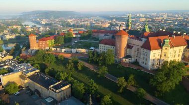 Krakow Eski Şehir Manzarası Polonya 'da İHA Tarafından Yukarıdan