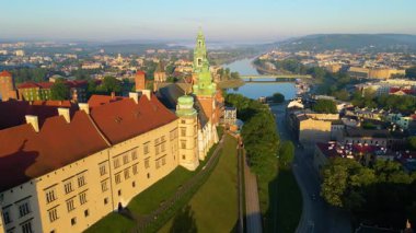Krakow Eski Şehir Manzarası Polonya 'da İHA Tarafından Yukarıdan