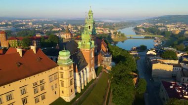 Krakow Eski Şehir Manzarası Polonya 'da İHA Tarafından Yukarıdan