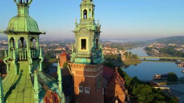 Krakow Eski Şehir Manzarası Polonya 'da İHA Tarafından Yukarıdan