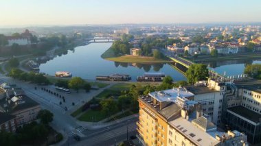 Krakow Eski Şehir Manzarası Polonya 'da İHA Tarafından Yukarıdan