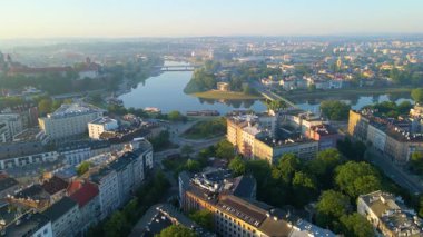 Krakow Eski Şehir Manzarası Polonya 'da İHA Tarafından Yukarıdan