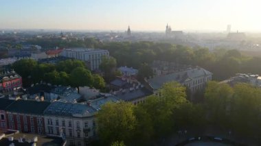 Krakow Eski Şehir Manzarası Polonya 'da İHA Tarafından Yukarıdan