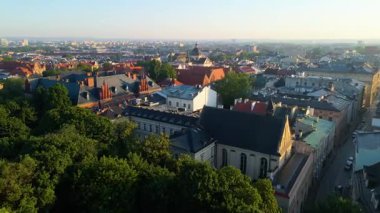 Krakow Eski Şehir Manzarası Polonya 'da İHA Tarafından Yukarıdan