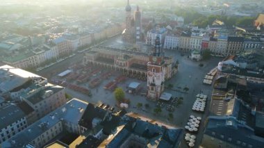 Krakow Eski Şehir Manzarası Polonya 'da İHA Tarafından Yukarıdan