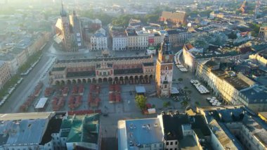 Krakow Eski Şehir Manzarası Polonya 'da İHA Tarafından Yukarıdan