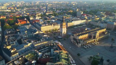 Krakow Eski Şehir Manzarası Polonya 'da İHA Tarafından Yukarıdan