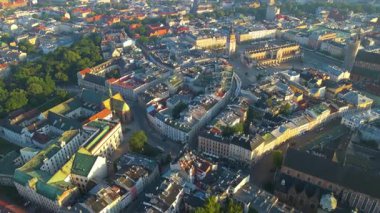 Krakow Eski Şehir Manzarası Polonya 'da İHA Tarafından Yukarıdan
