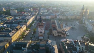 Krakow Eski Şehir Manzarası Polonya 'da İHA Tarafından Yukarıdan