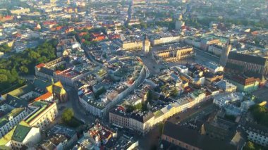 Krakow Eski Şehir Manzarası Polonya 'da İHA Tarafından Yukarıdan