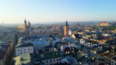 Krakow Eski Şehir Manzarası Polonya 'da İHA Tarafından Yukarıdan