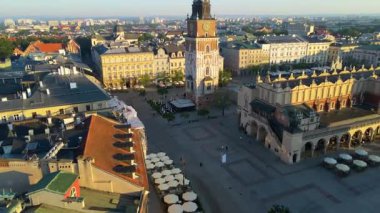 Krakow Eski Şehir Manzarası Polonya 'da İHA Tarafından Yukarıdan