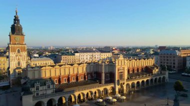 Krakow Eski Şehir Manzarası Polonya 'da İHA Tarafından Yukarıdan