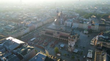 Krakow Eski Şehir Manzarası Polonya 'da İHA Tarafından Yukarıdan