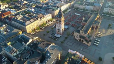 Krakow Eski Şehir Manzarası Polonya 'da İHA Tarafından Yukarıdan