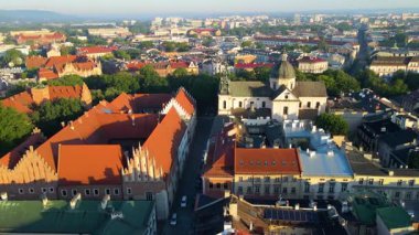 Krakow Eski Şehir Manzarası Polonya 'da İHA Tarafından Yukarıdan