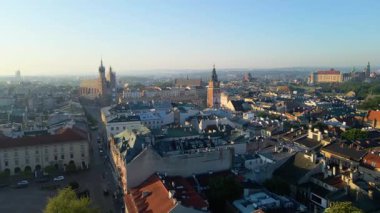 Krakow Eski Şehir Manzarası Polonya 'da İHA Tarafından Yukarıdan