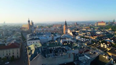 Krakow Eski Şehir Manzarası Polonya 'da İHA Tarafından Yukarıdan