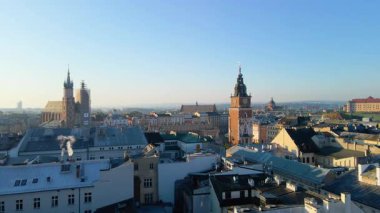 Krakow Eski Şehir Manzarası Polonya 'da İHA Tarafından Yukarıdan
