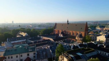 Krakow Eski Şehir Manzarası Polonya 'da İHA Tarafından Yukarıdan