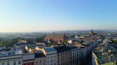 Krakow Eski Şehir Manzarası Polonya 'da İHA Tarafından Yukarıdan