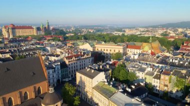 Krakow Eski Şehir Manzarası Polonya 'da İHA Tarafından Yukarıdan