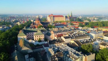 Krakow Eski Şehir Manzarası Polonya 'da İHA Tarafından Yukarıdan