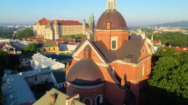 Krakow Eski Şehir Manzarası Polonya 'da İHA Tarafından Yukarıdan