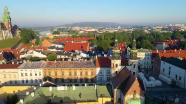 Krakow Eski Şehir Manzarası Polonya 'da İHA Tarafından Yukarıdan