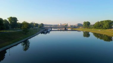 Krakow Eski Şehir Manzarası Polonya 'da İHA Tarafından Yukarıdan