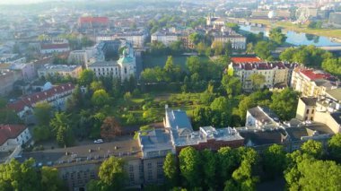 Krakow Eski Şehir Manzarası Polonya 'da İHA Tarafından Yukarıdan