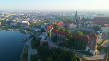 Krakow Eski Şehir Manzarası Polonya 'da İHA Tarafından Yukarıdan
