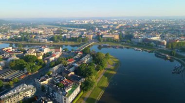 Krakow Eski Şehir Manzarası Polonya 'da İHA Tarafından Yukarıdan