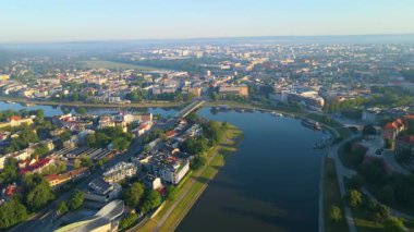 Krakow Eski Şehir Manzarası Polonya 'da İHA Tarafından Yukarıdan