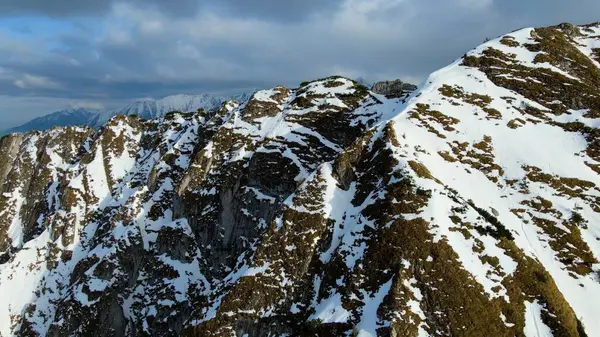 Zakopane Polonya 'dan karlı dağ zirvesi, buzul manzaralı.