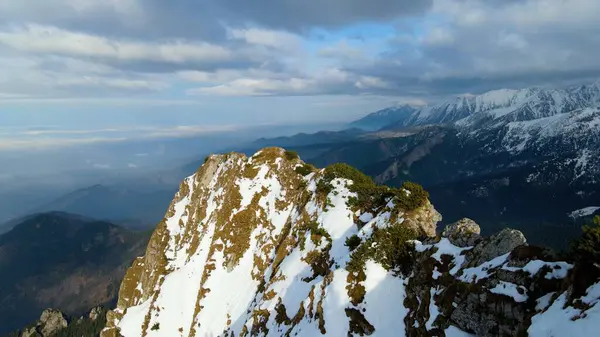 Zakopane Polonya 'dan karlı dağ zirvesi, buzul manzaralı.