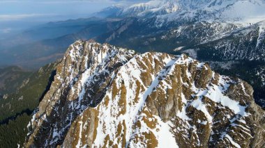 Zakopane Polonya 'dan karlı dağ zirvesi, buzul manzaralı.