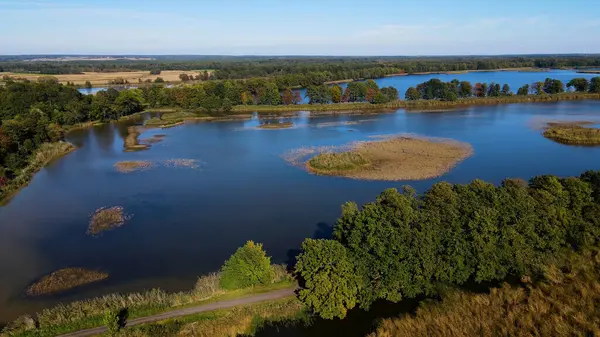 Göl sonbahar manzarası yukarıdan