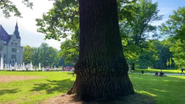 Moszna Şatosu, 10 Haziran 2025 'te Moszna Polonya yakınlarındaki köy mimarisi.