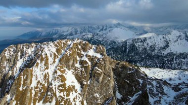 Zakopane Polonya 'dan karlı dağ zirvesi, buzul manzaralı.