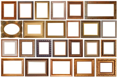 Beyaz arka planda izole edilmiş resim çerçeveleri antika altın yaldızlı gümüş