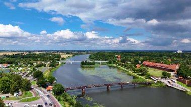 Malbork Kalesi. İnsansız hava aracı Malbork Poland 'ın antik görüşü.