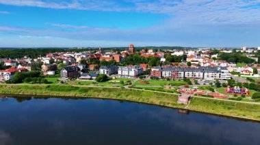 Cityscape view eski kasaba Tczew Polonya 'nın merkez bölümü