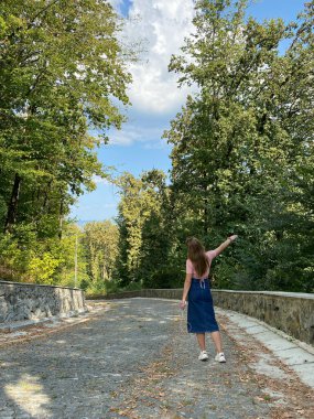 Yeşil çimenler, ağaçlar, yürüyüş yolları ve dışarıda yürüyen insanlarla dolu sessiz bir park..