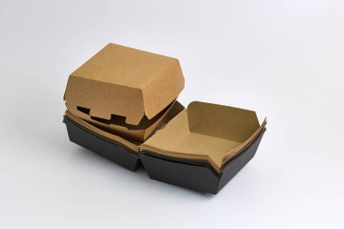 A stack of disposable burger boxes made from eco-friendly paper, ideal for takeaway food, restaurants clipart