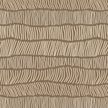 Kahverengi arkaplana karşı düz olmayan sıradan sıralarda dizilmiş sonsuz bej dikey çizgiler deseni. Tekstil ve iç mekan için dünyevi renklerde minimalist boho vektörsüz desen.