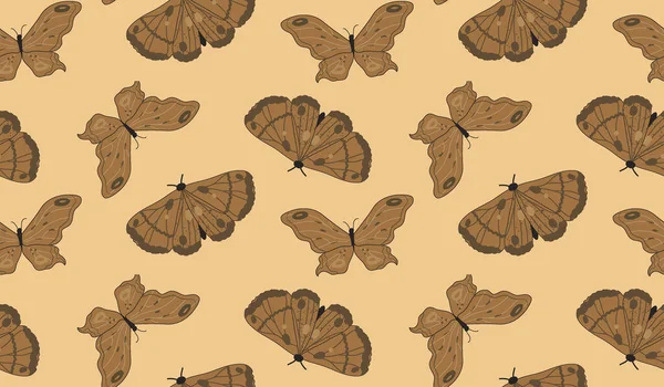 Padrão Sem Costura Uma Variedade Mariposas Marrons Pontos Doodle Espalhados — Vetor de Stock