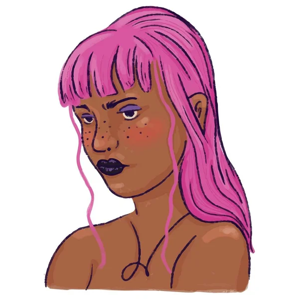 Иллюстрация Транс Женщины Розовыми Волосами Изолированы — стоковое фото